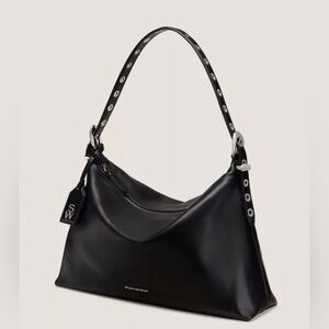Stuart Weitzman Supermoto Black Calf Leather Shoulder Bag